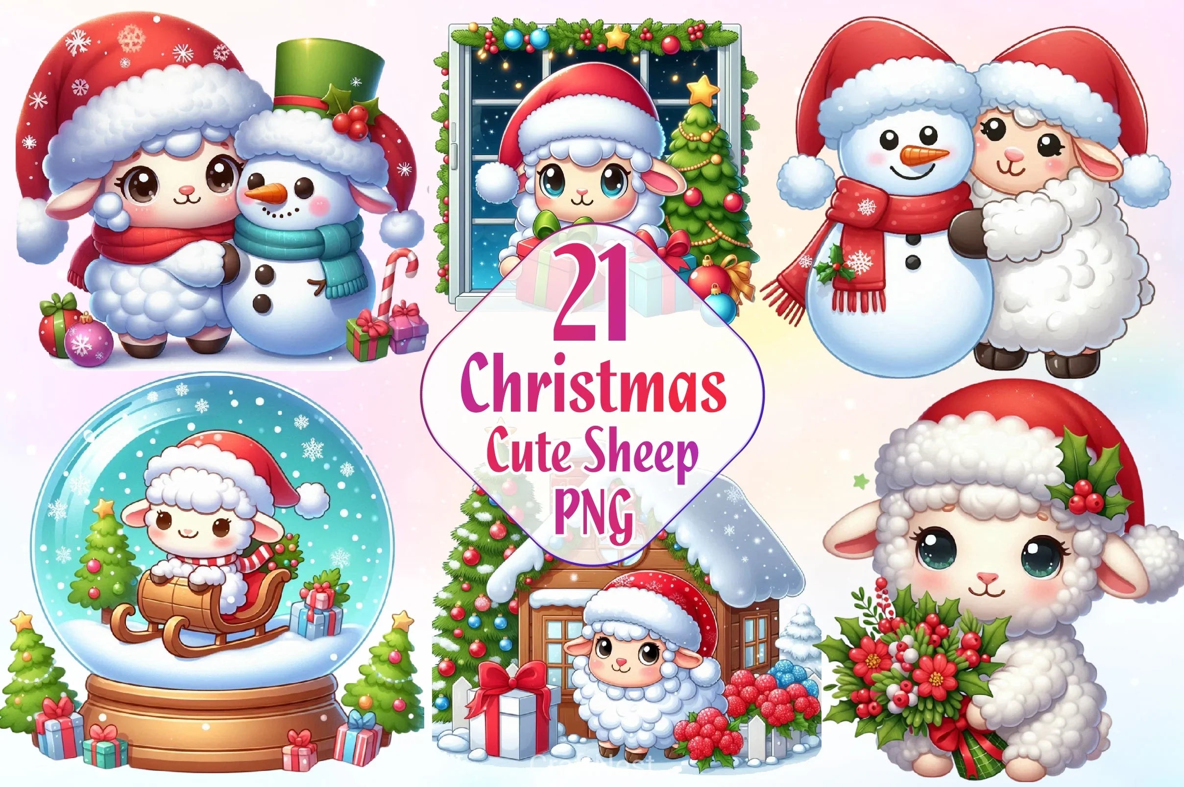 Cute Christmas Sheep Clipart Bundle 2 - CraftNest - Digital Crafting and Art
