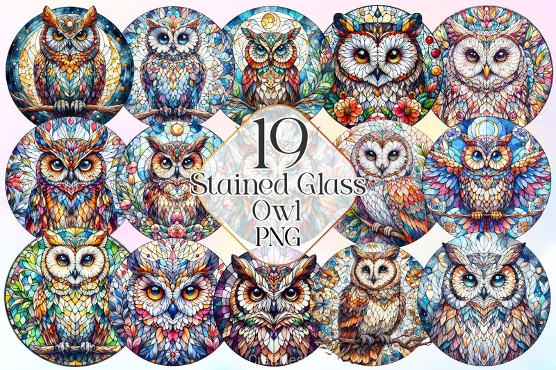 Stained Glass Owl Clipart Bundle - CraftNest - Digital Crafting and Art
