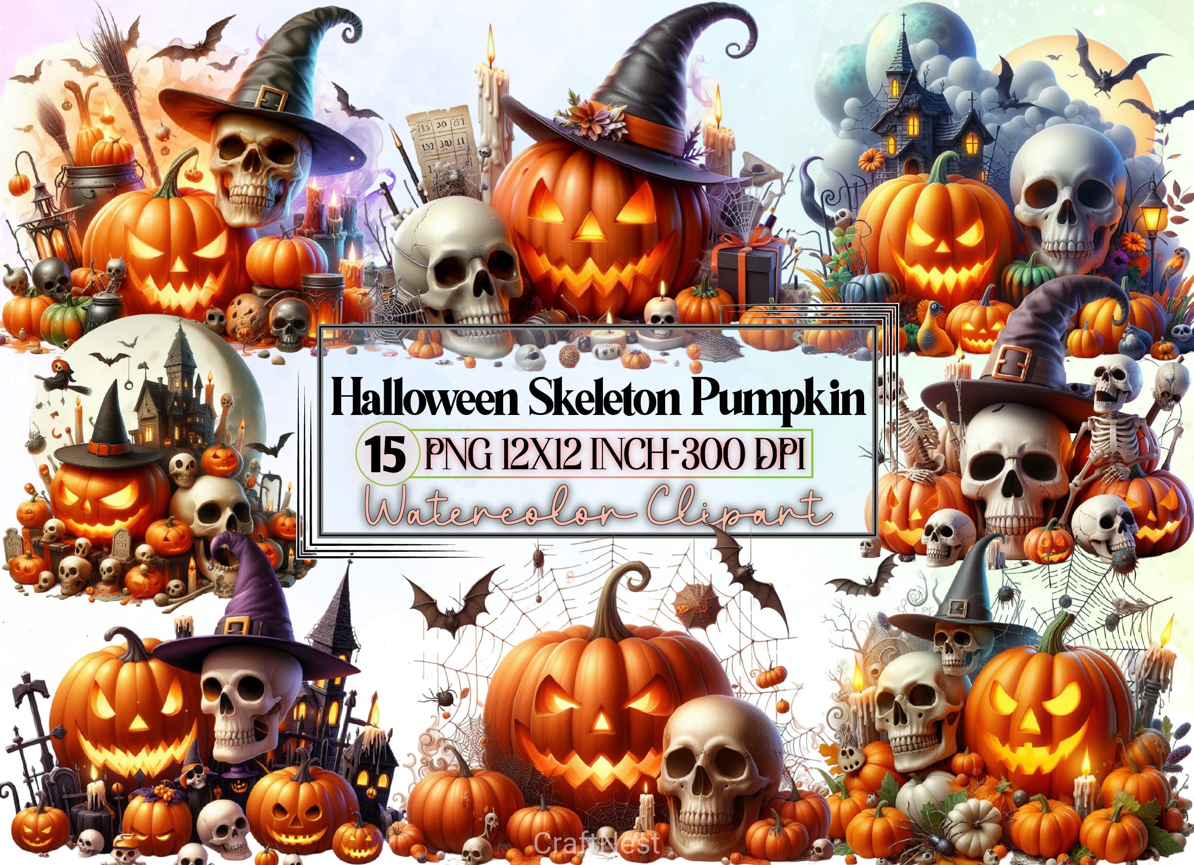 Halloween Skeleton Pumpkin Clipart Bundle - CraftNest - Digital Crafting and Art