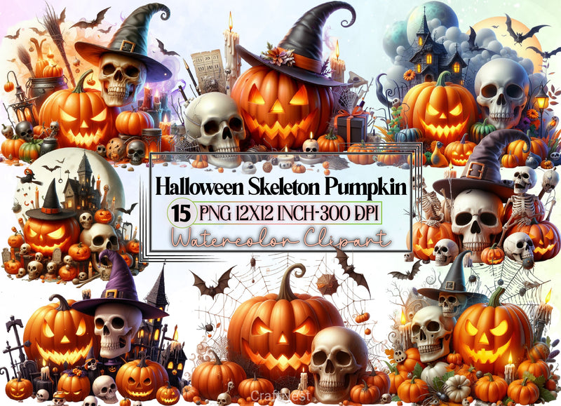 Halloween Skeleton Pumpkin Clipart Bundle - CraftNest - Digital Crafting and Art