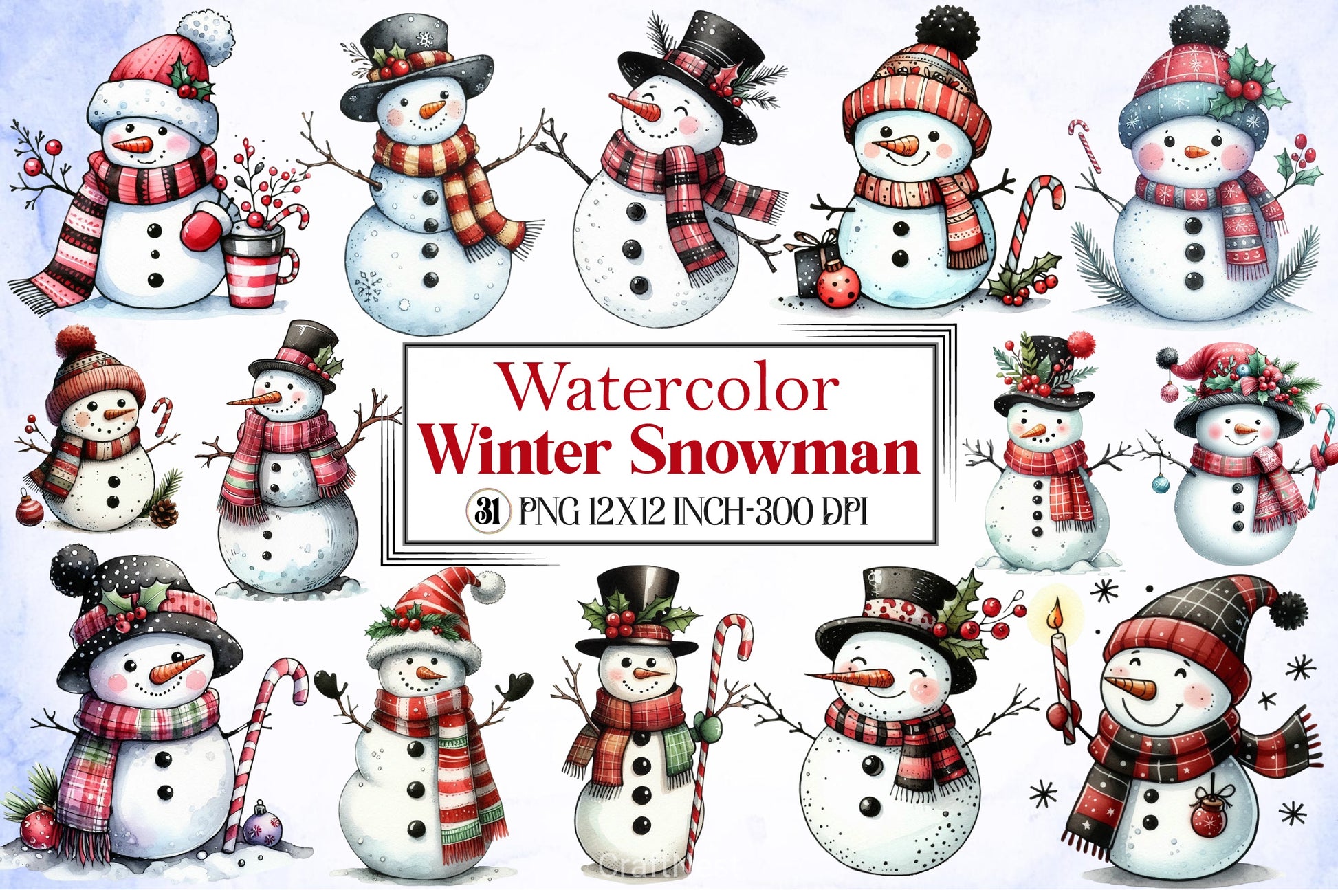 Christmas Snowman Clipart Bundle 9 - CraftNest - Digital Crafting and Art