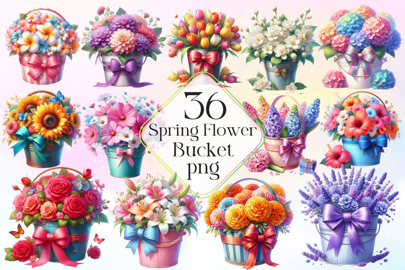 Spring Flower Bucket Clipart Bundle 2 - CraftNest - Digital Crafting and Art