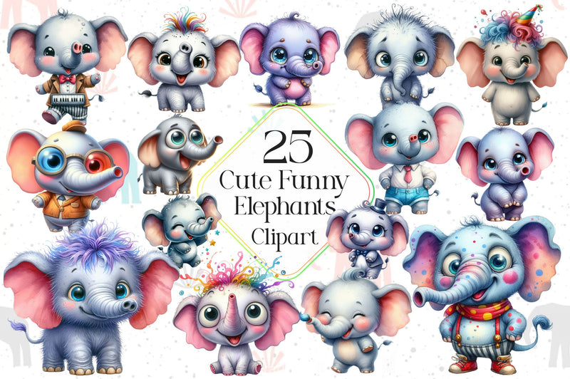 Cute Baby Elephants Elephant Clipart Bundle - CraftNest - Digital Crafting and Art