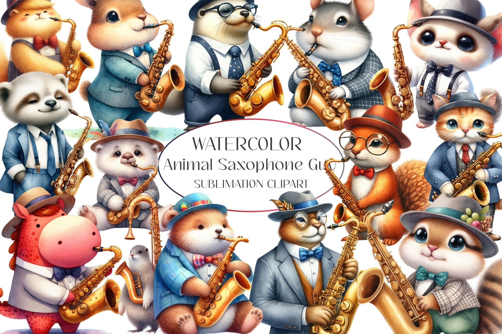 Animal Saxophone Guy Clipart Bundle - CraftNest - Digital Crafting and Art