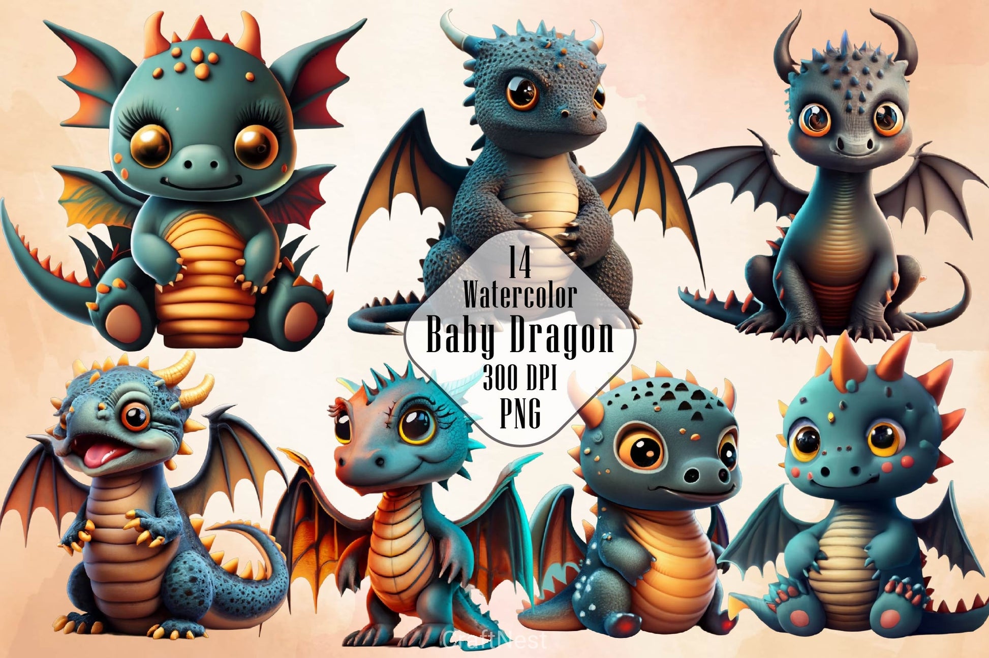 Cute Baby Dragon Clipart Bundle 1 - CraftNest - Digital Crafting and Art
