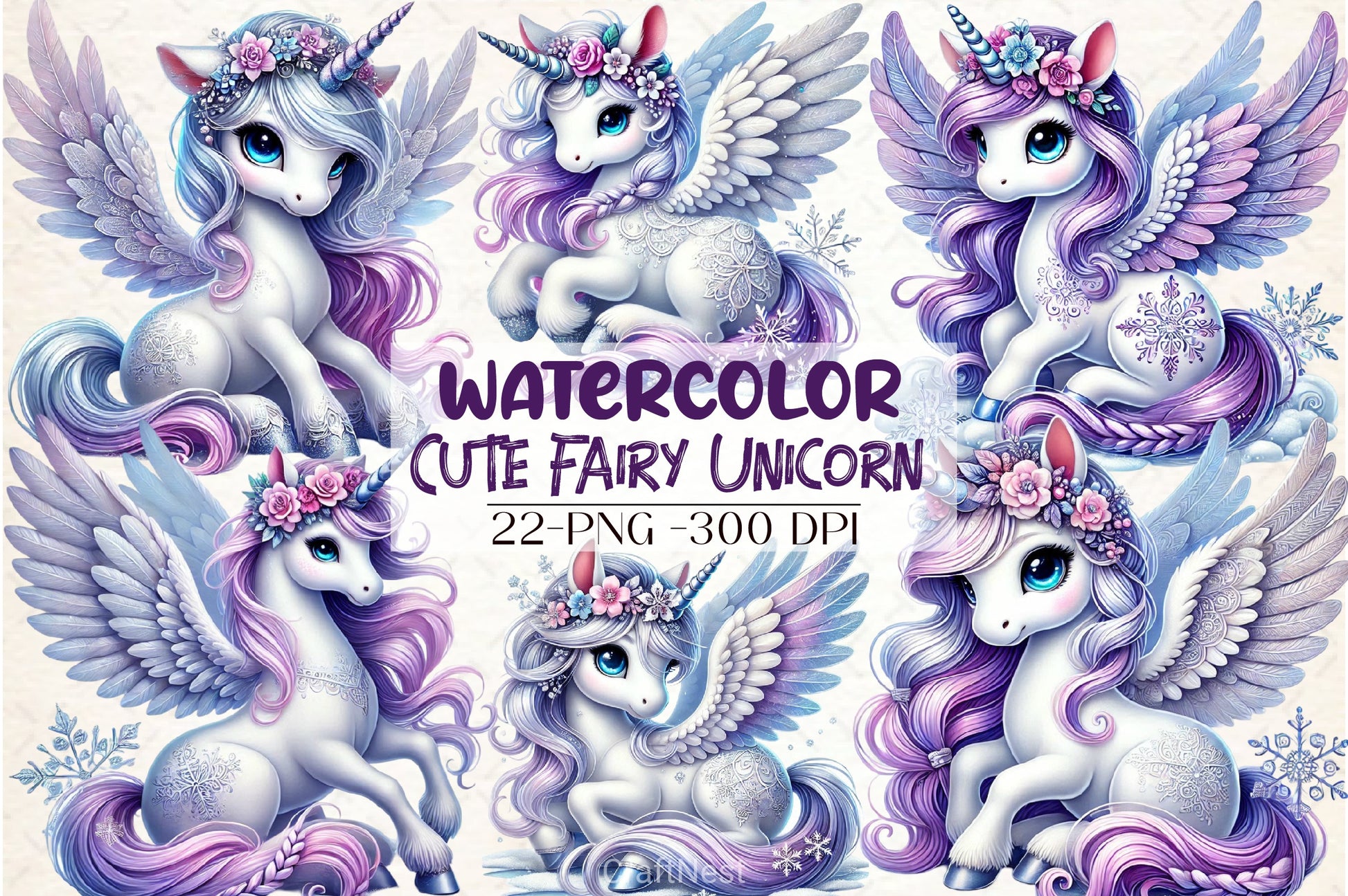 Cute Fairy Unicorn Clipart Bundle - CraftNest - Digital Crafting and Art