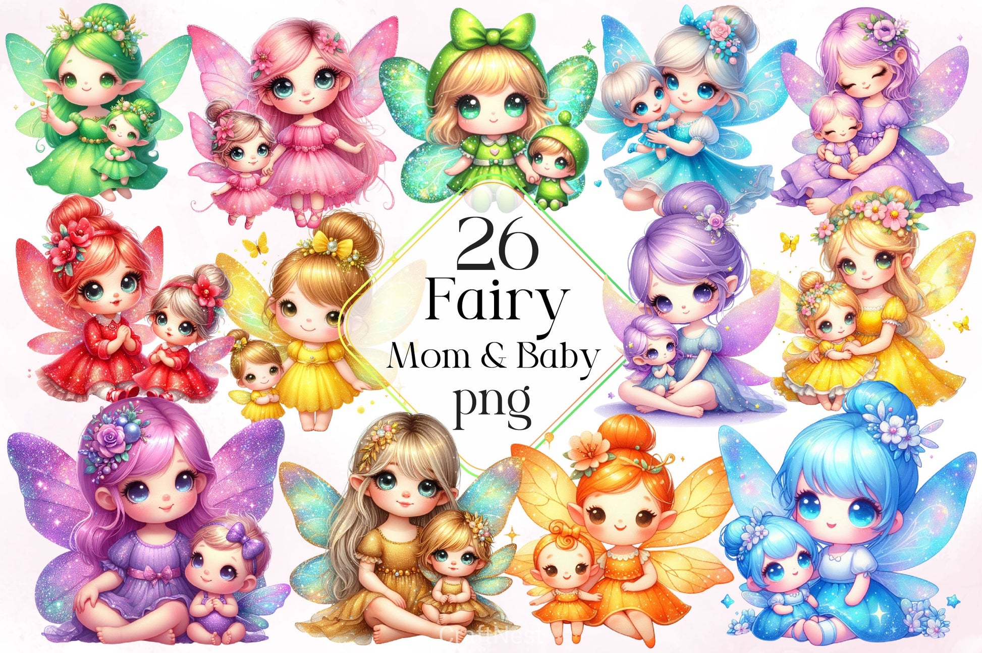 Fairy Mom And Baby Clipart Bundle 2 - CraftNest - Digital Crafting and Art