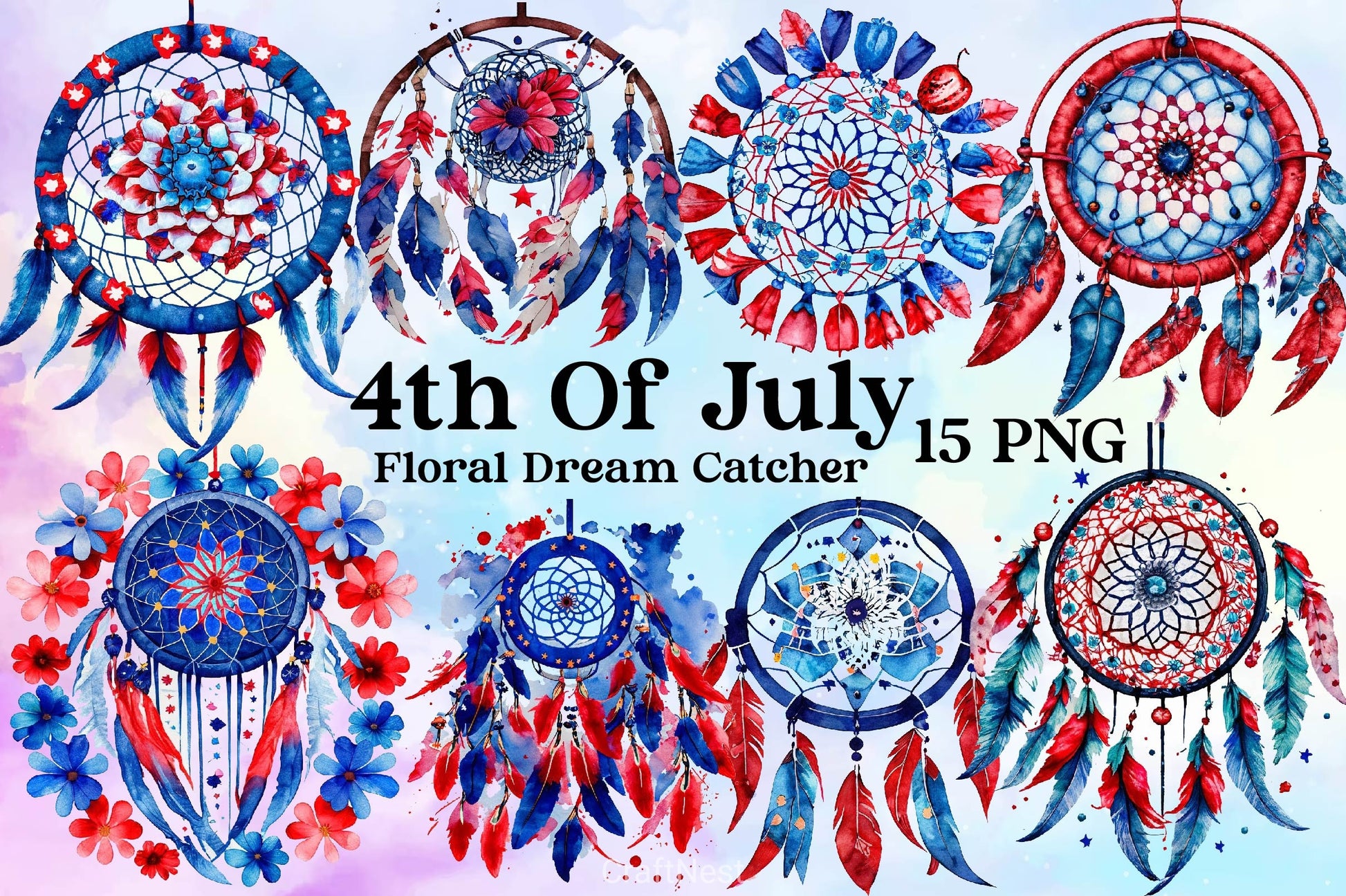 4th Of July Floral Dream Catcher Clipart Bundle - CraftNest - Digital Crafting and Art