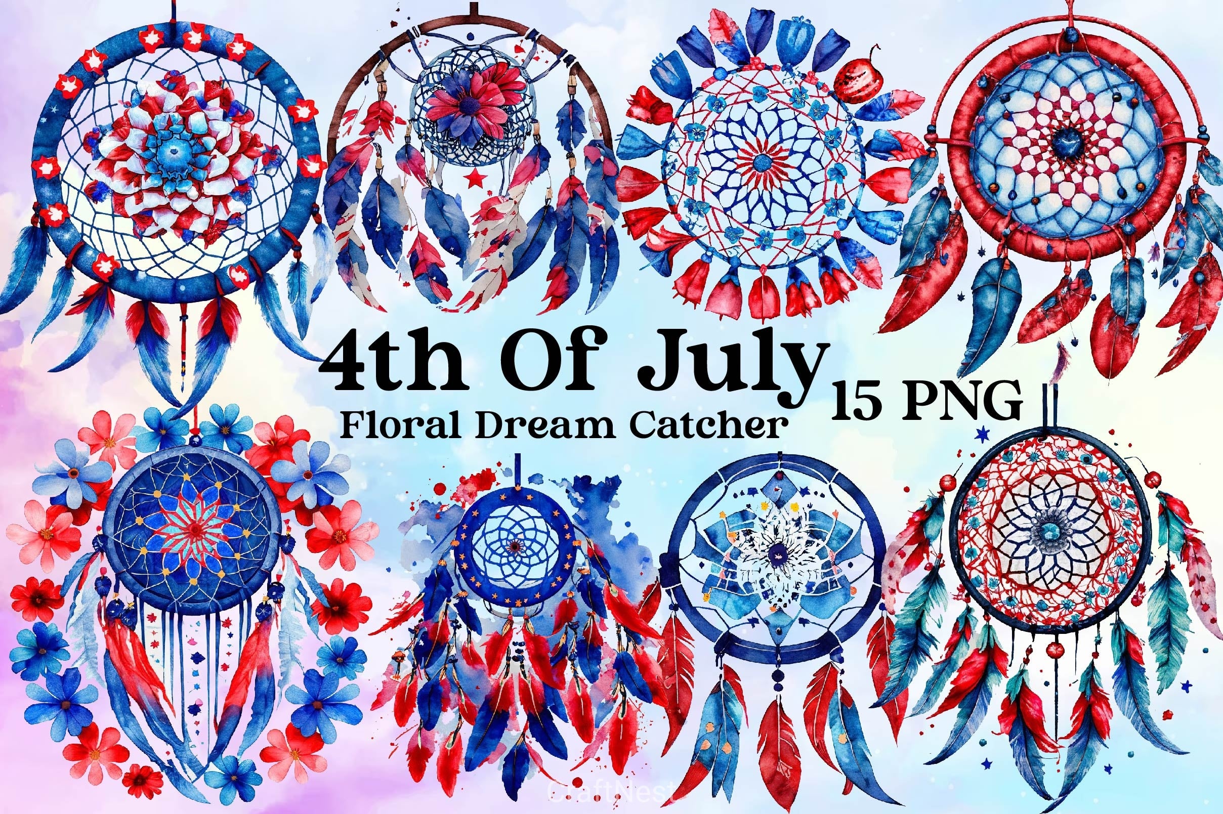 4th Of July Floral Dream Catcher Clipart Bundle - CraftNest - Digital Crafting and Art