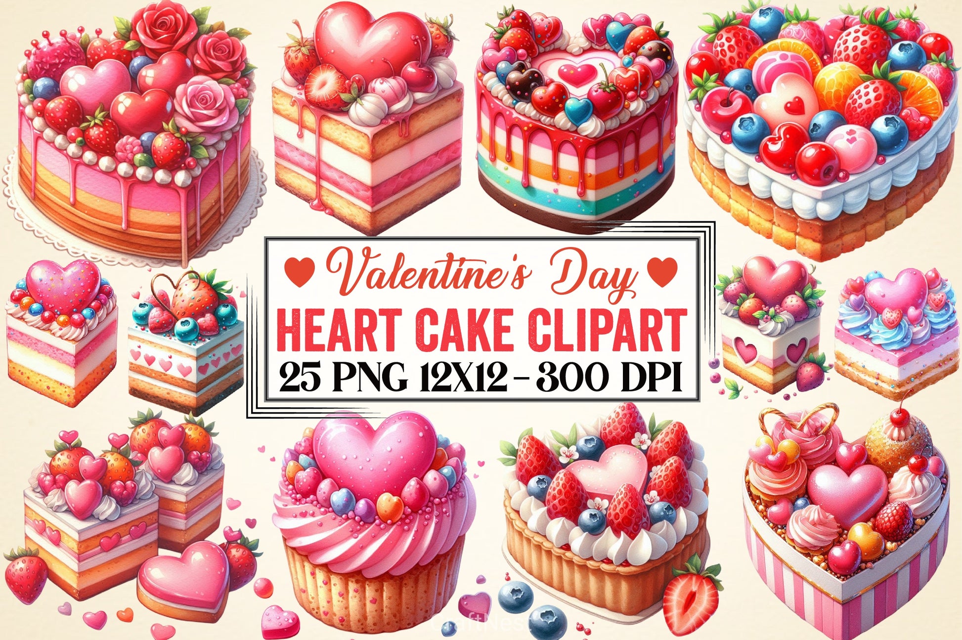 Heart Cake Valentine Clipart Bundle - CraftNest - Digital Crafting and Art