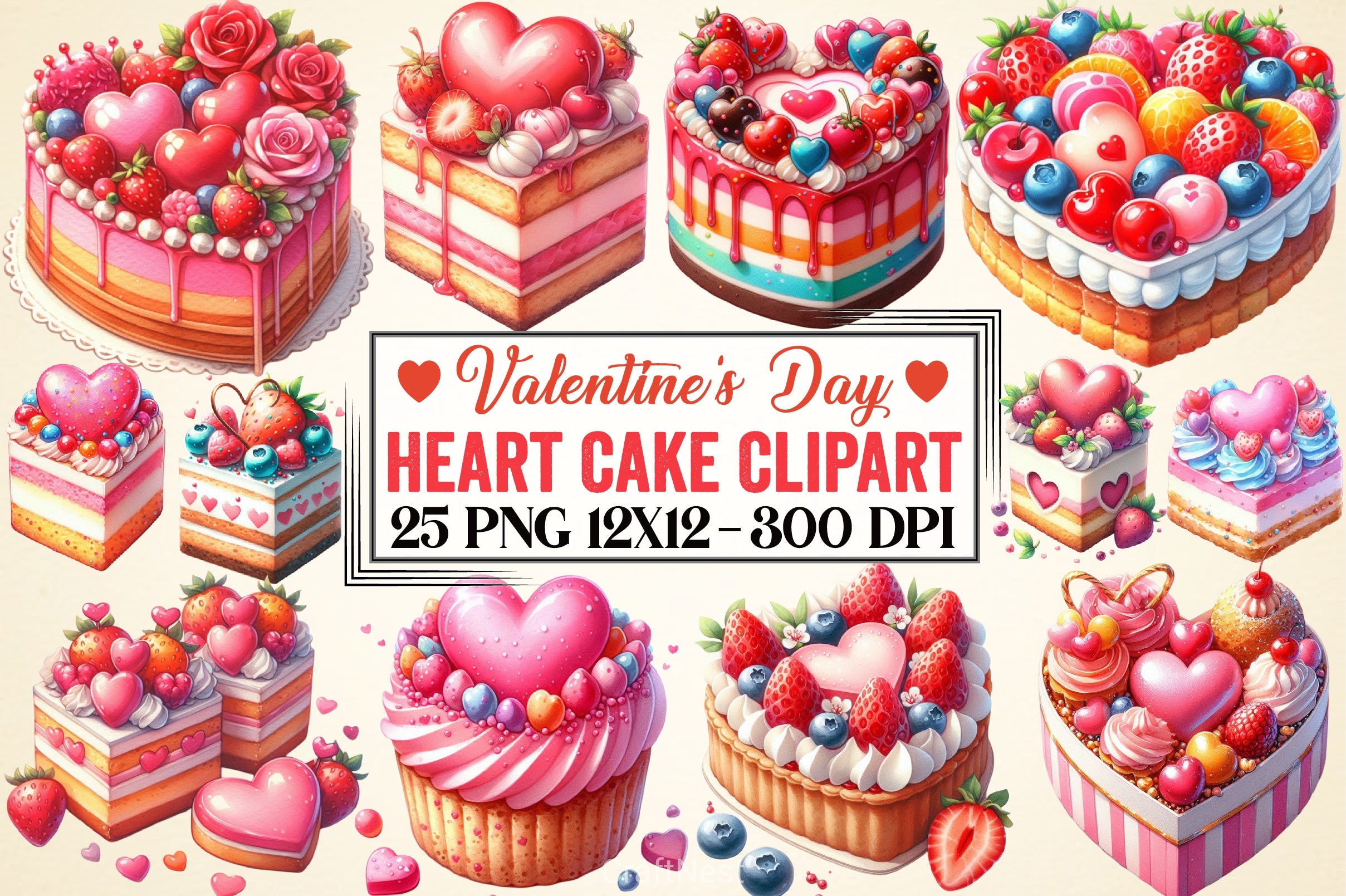 Heart Cake Valentine Clipart Bundle - CraftNest - Digital Crafting and Art