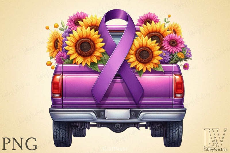 Purple Ribbon Cancer Truck Clipart Bundle - CraftNest - Digital Crafting and Art