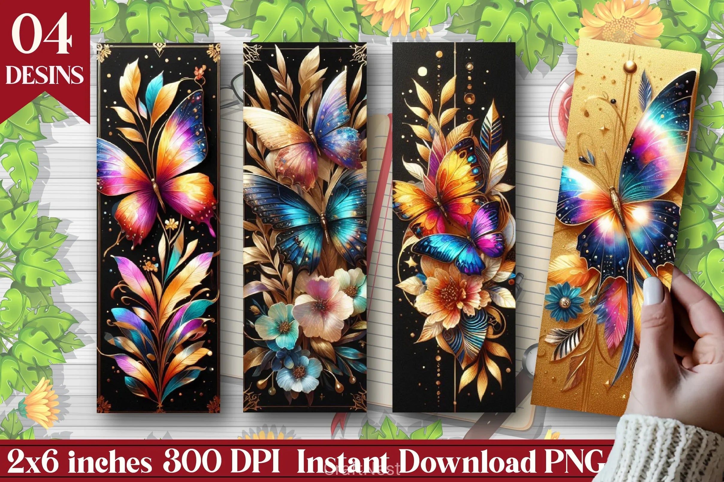 Butterfly Flower Bookmarks Journal