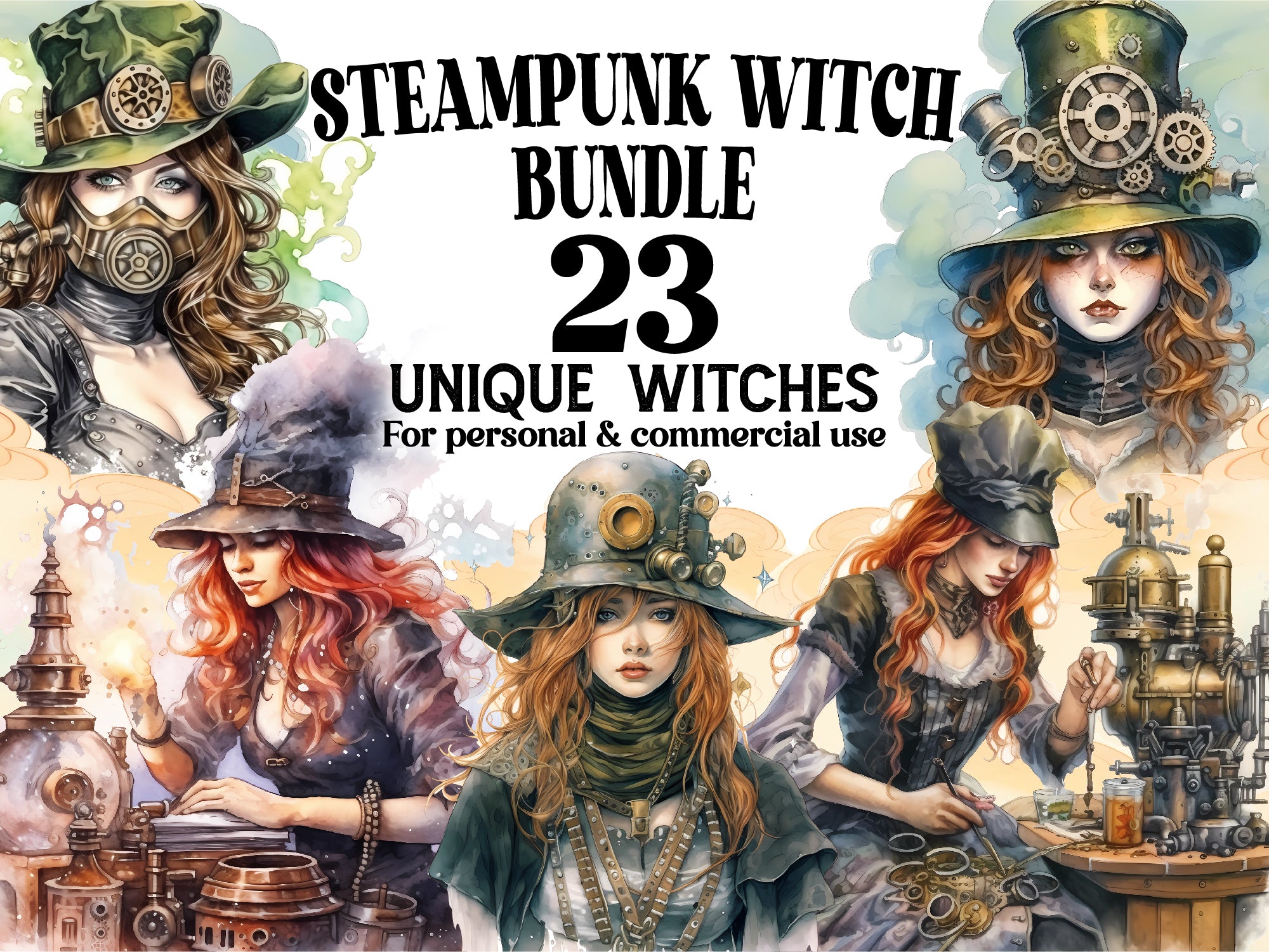 Steampunk Witches Clipart - CraftNest