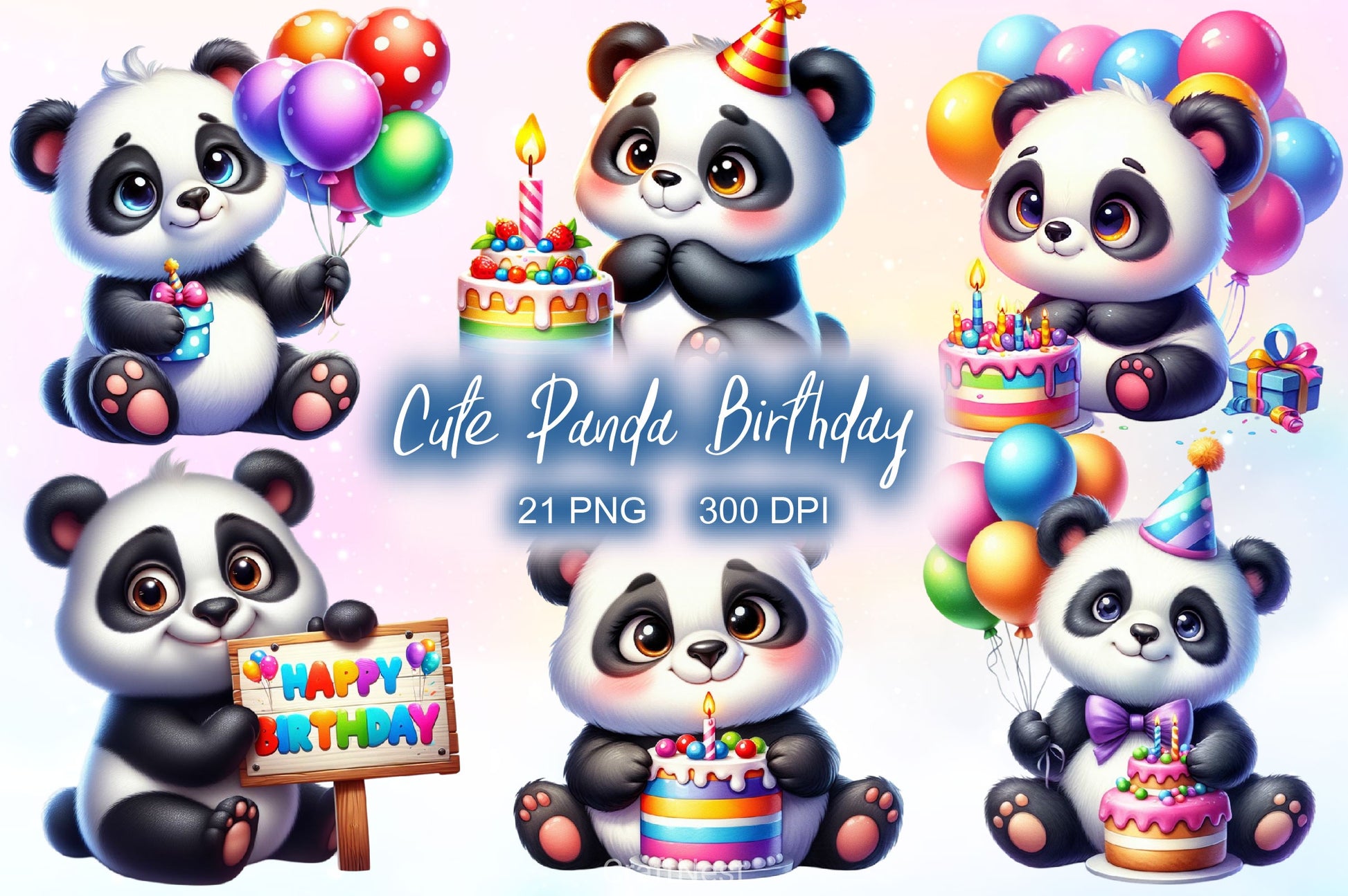 Panda Birthday Clipart Bundle 2 - CraftNest - Digital Crafting and Art