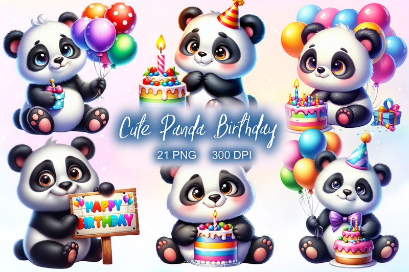 Panda Birthday Clipart Bundle 2 - CraftNest - Digital Crafting and Art