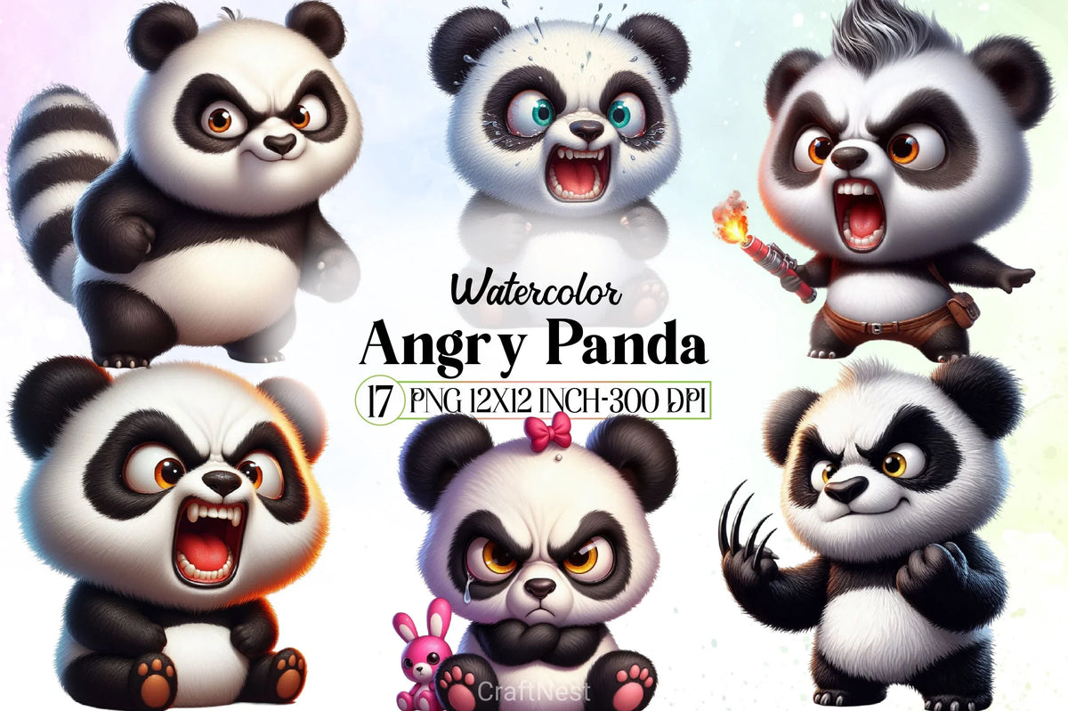 Sticker Panda Angry Angry Panda Clipart Bundle