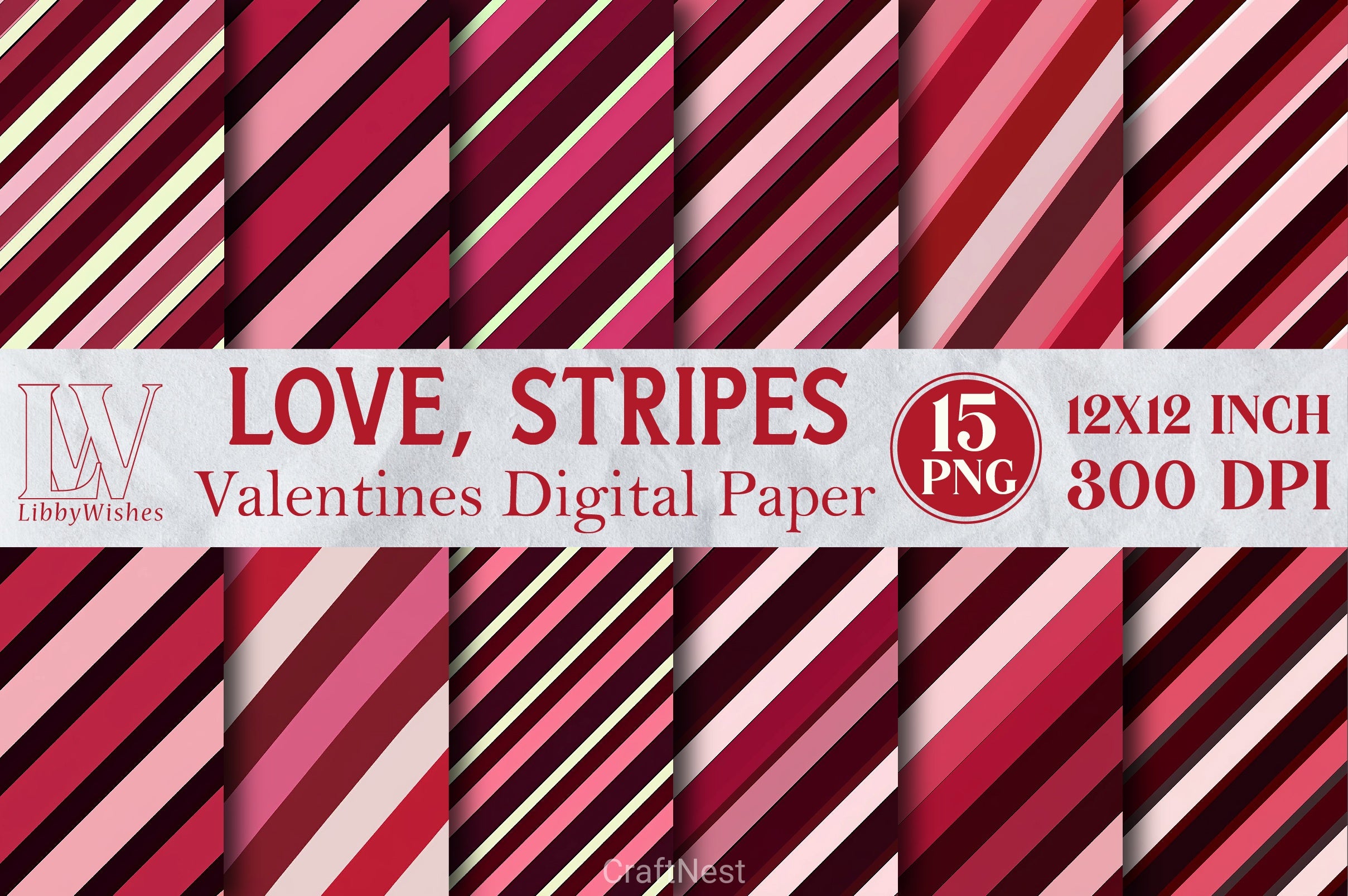 Love Stripes Valentine Clipart Bundle - CraftNest - Digital Crafting and Art