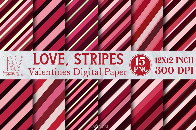 Love Stripes Valentine Clipart Bundle - CraftNest - Digital Crafting and Art