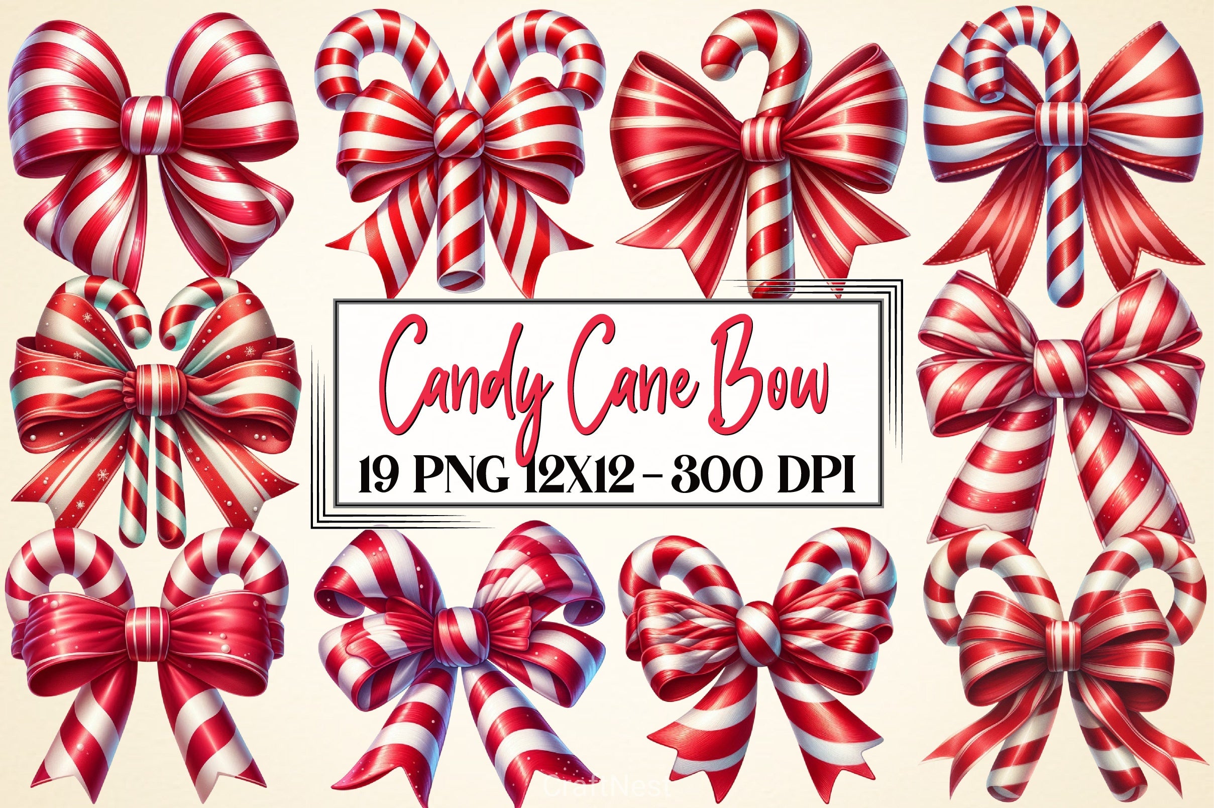 Candy Cane Bow Clipart Bundle - CraftNest - Digital Crafting and Art