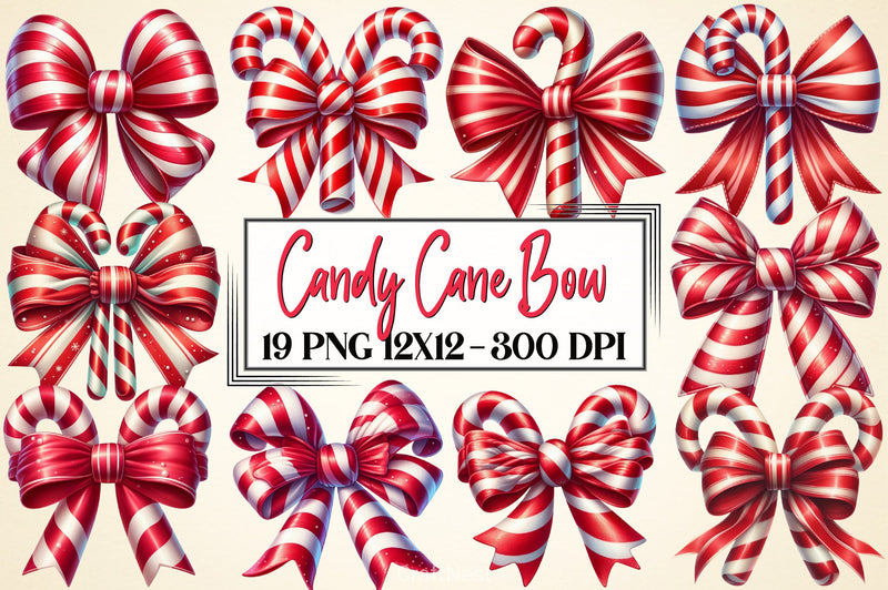 Candy Cane Bow Clipart Bundle - CraftNest - Digital Crafting and Art