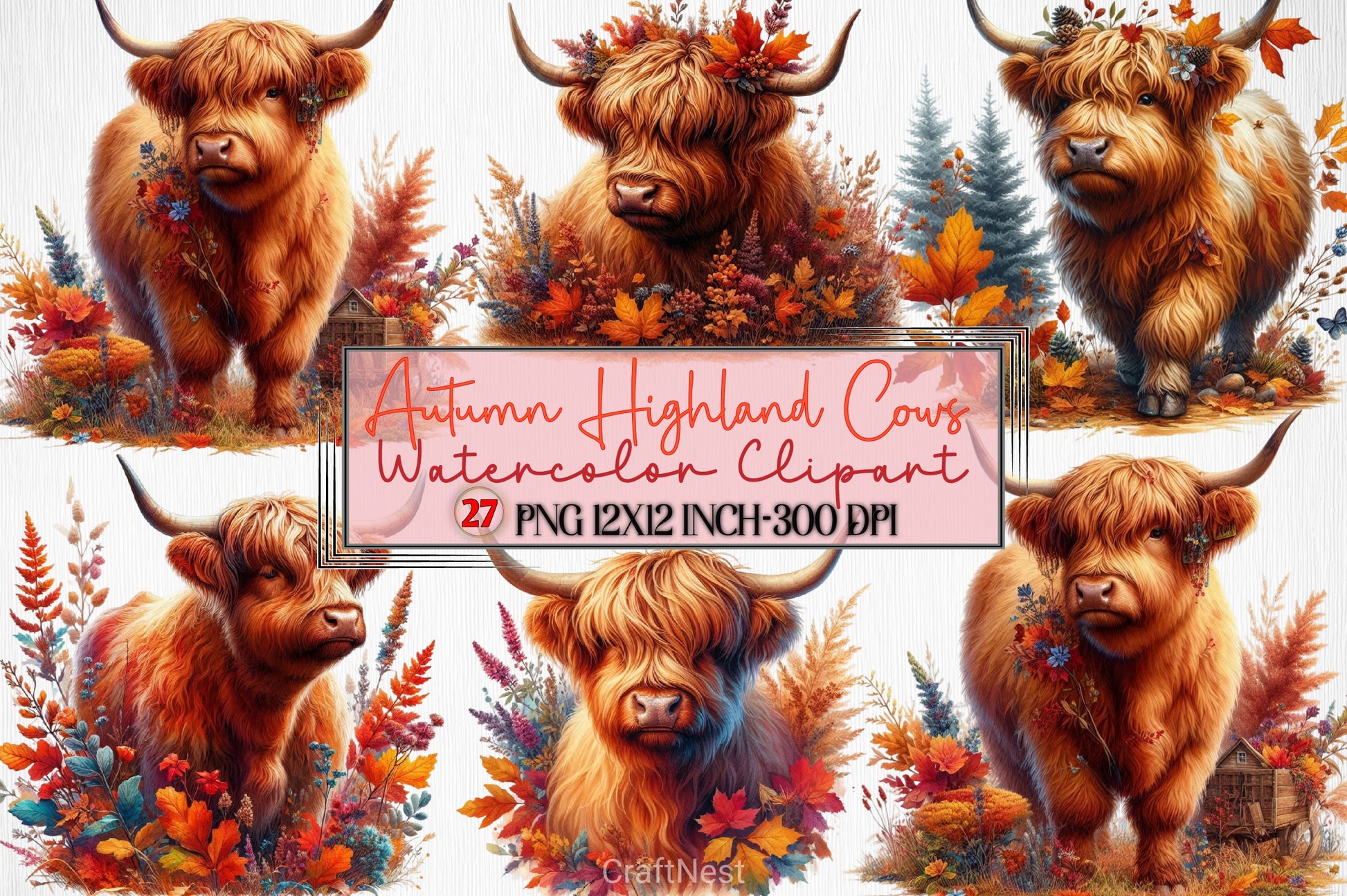 Autumn Highland Cows Clipart Bundle - CraftNest - Digital Crafting and Art