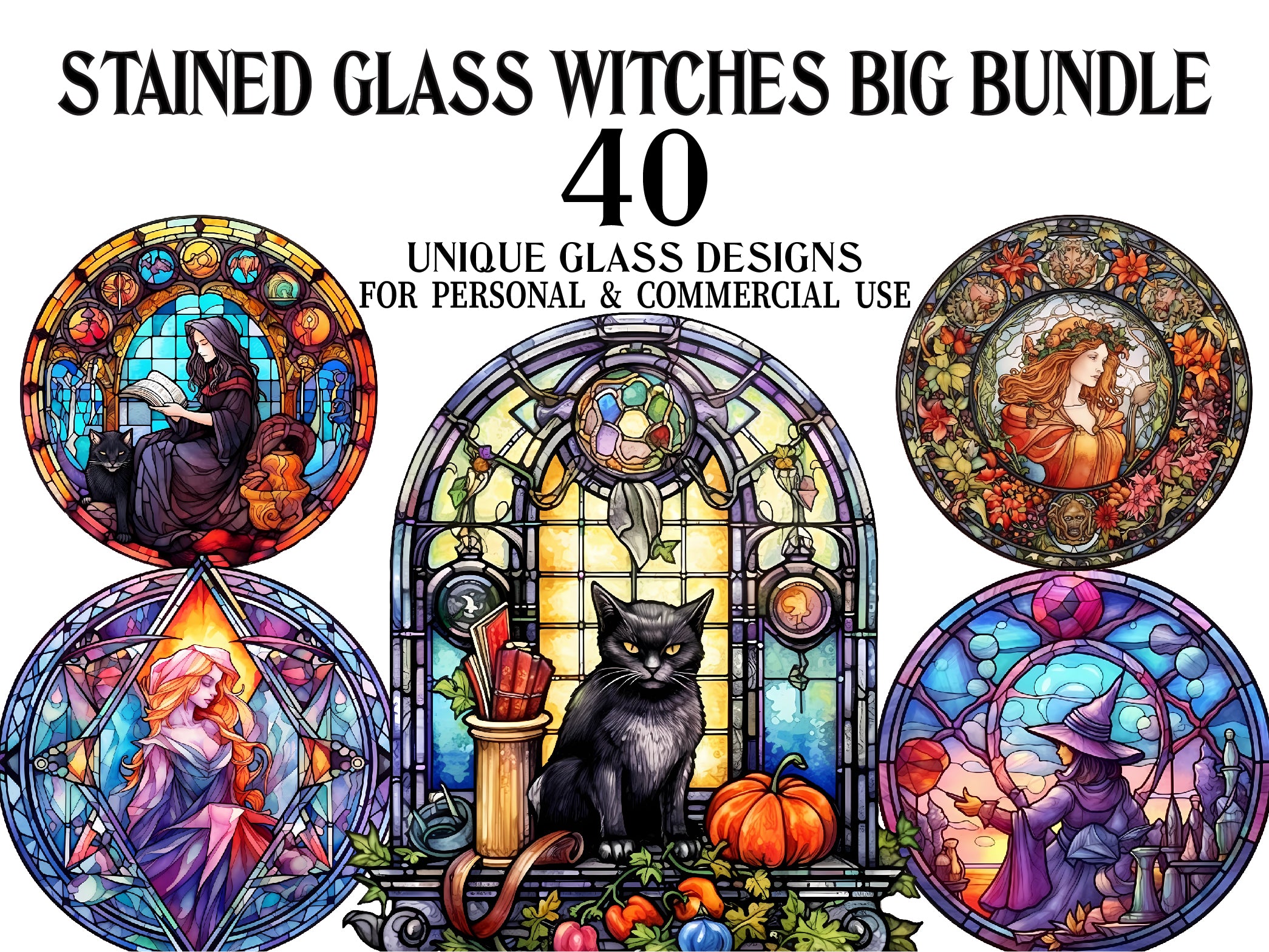 Stained Glass Witches Clipart - CraftNest