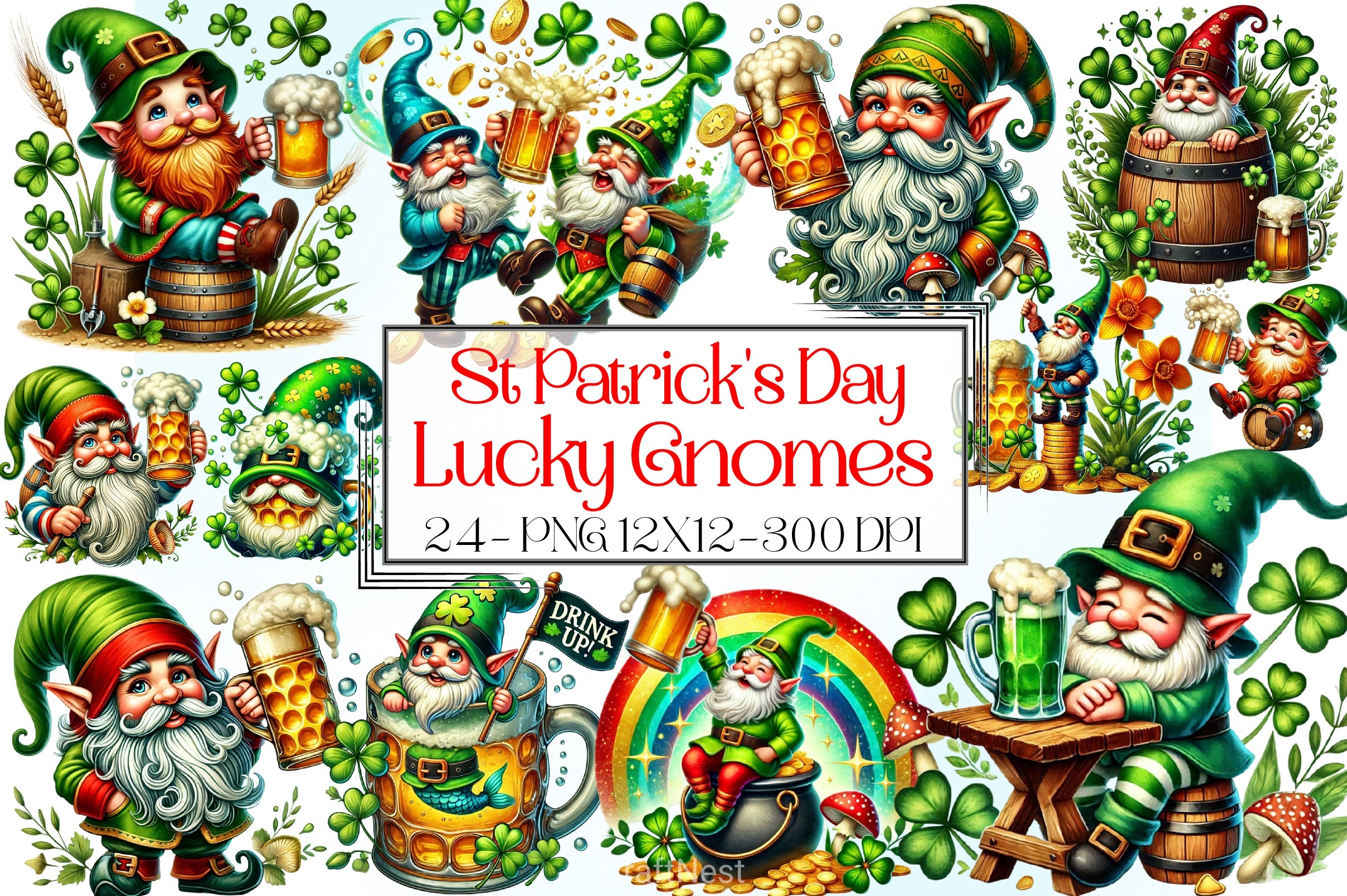 Lucky Gnomes St. Patrick's Day Clipart Bundle - CraftNest - Digital Crafting and Art