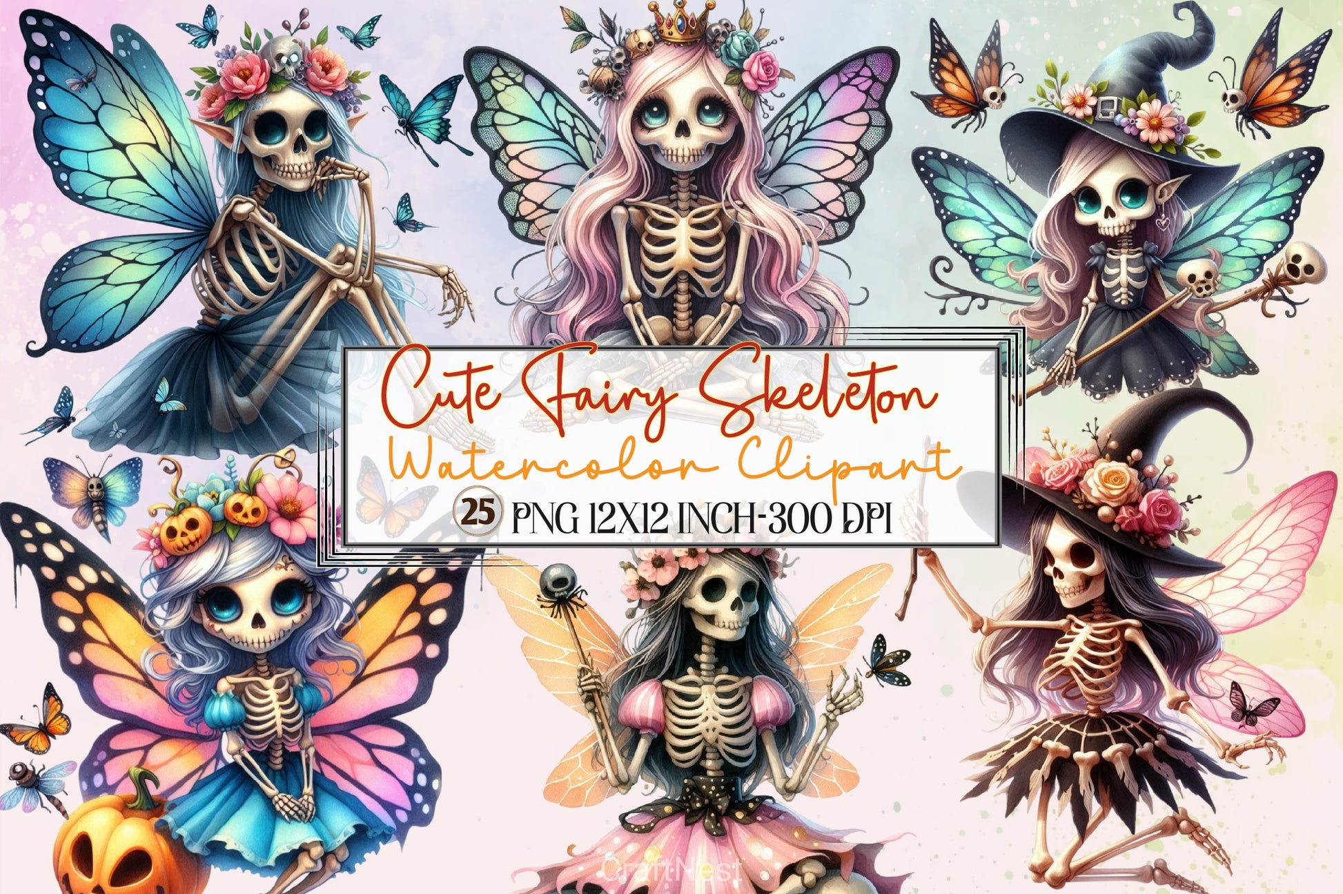 Cute Fairy Skeleton Clipart Bundle - CraftNest - Digital Crafting and Art