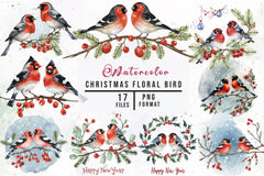 Christmas Floral Bird Clipart Bundle 1 - CraftNest - Digital Crafting and Art