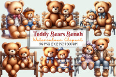 Teddy Bears Bench Clipart Bundle - CraftNest - Digital Crafting and Art