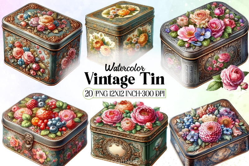 Vintage Tin Clipart Bundle - CraftNest - Digital Crafting and Art