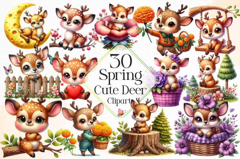 Spring Cute Deer Clipart Bundle - CraftNest - Digital Crafting and Art