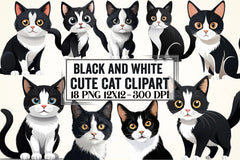Cute Black & White Cat Clipart Bundle - CraftNest - Digital Crafting and Art