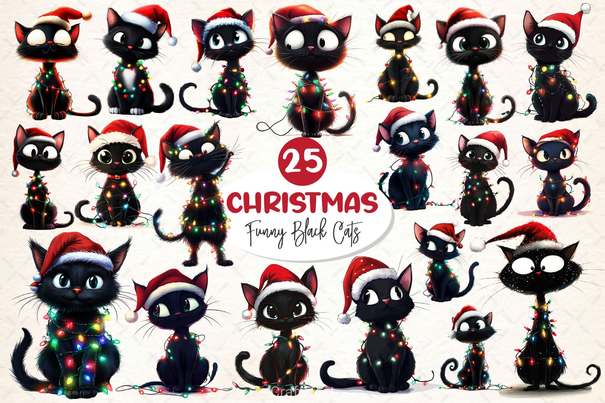 Funny Christmas Black Cat Clipart Bundle 7 - CraftNest - Digital Crafting and Art