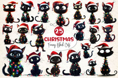 Funny Christmas Black Cat Clipart Bundle 7 - CraftNest - Digital Crafting and Art