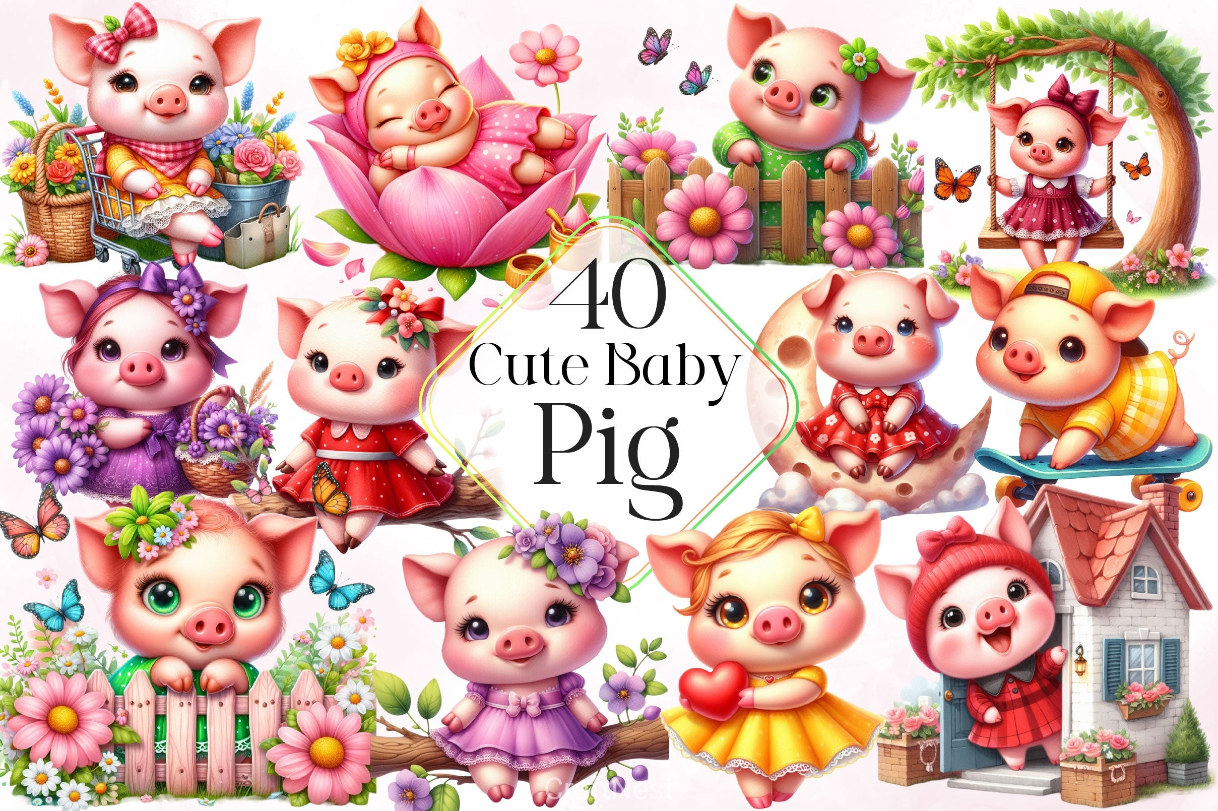 Cute Baby Pig Clipart Bundle - CraftNest - Digital Crafting and Art
