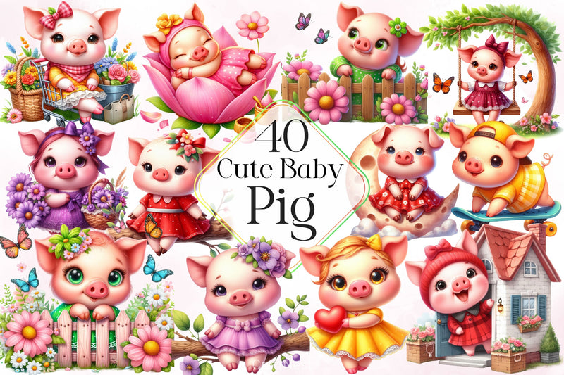 Cute Baby Pig Clipart Bundle - CraftNest - Digital Crafting and Art