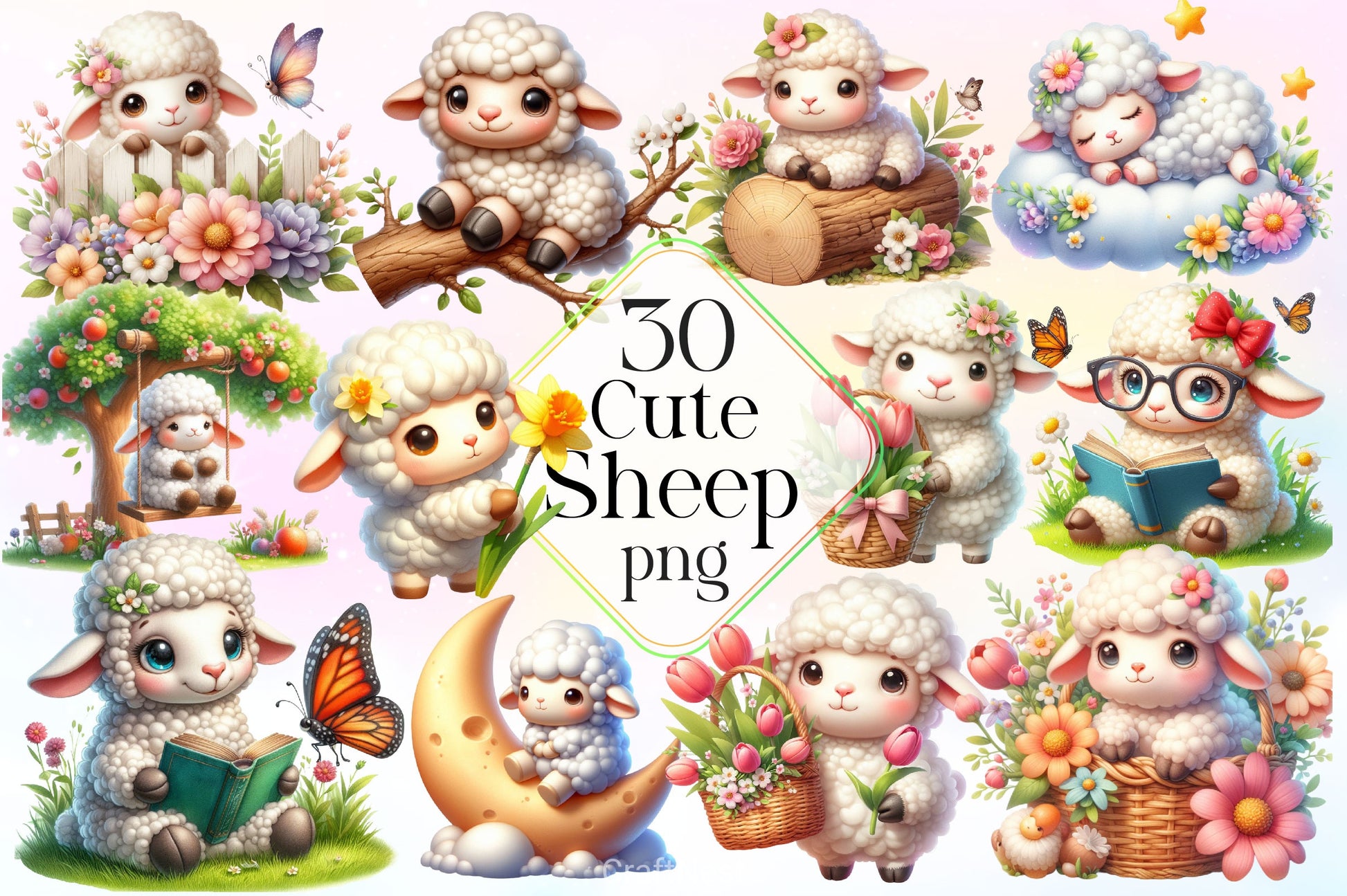 Cute Sheep Clipart Bundle 4 - CraftNest - Digital Crafting and Art