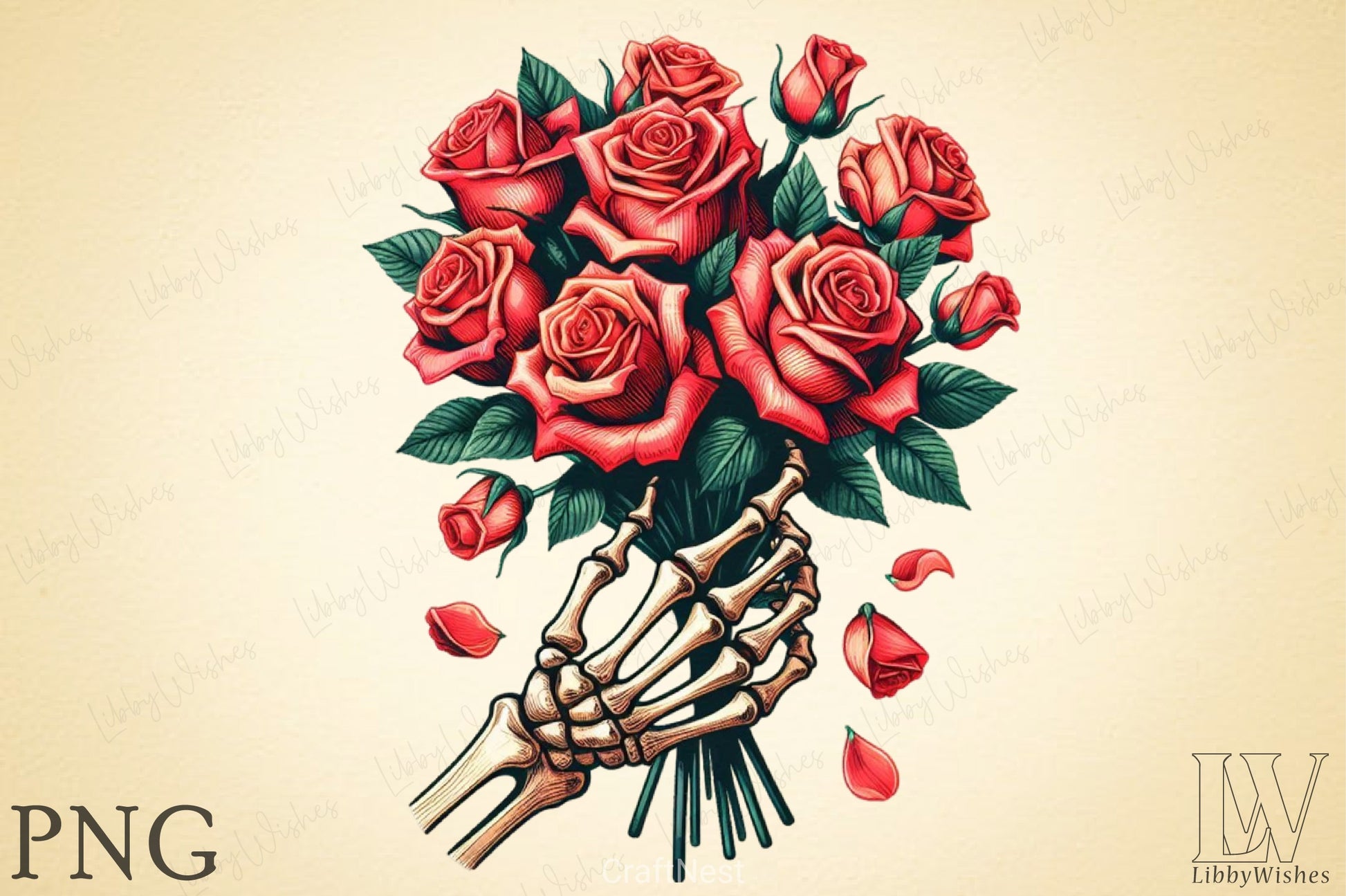 Roses Bouquet Skeleton Hand Clipart Bundle 4 - CraftNest - Digital Crafting and Art