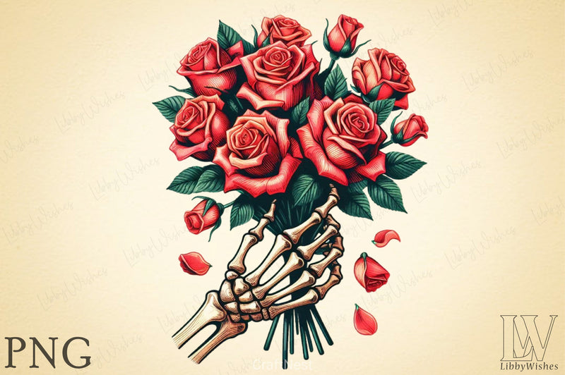 Roses Bouquet Skeleton Hand Clipart Bundle 4 - CraftNest - Digital Crafting and Art