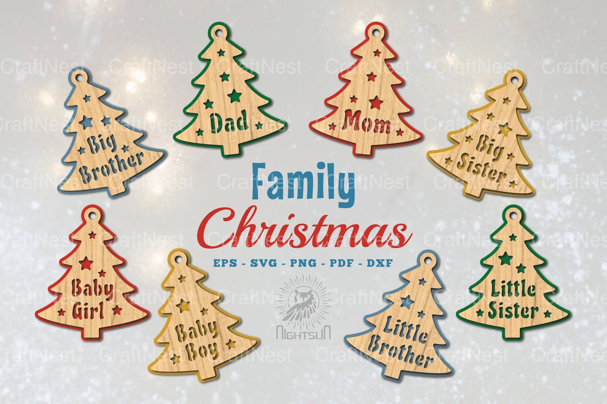 Family Christmas Laser Cut Ornament SVG Bundle - CraftNest - Digital Crafting and Art