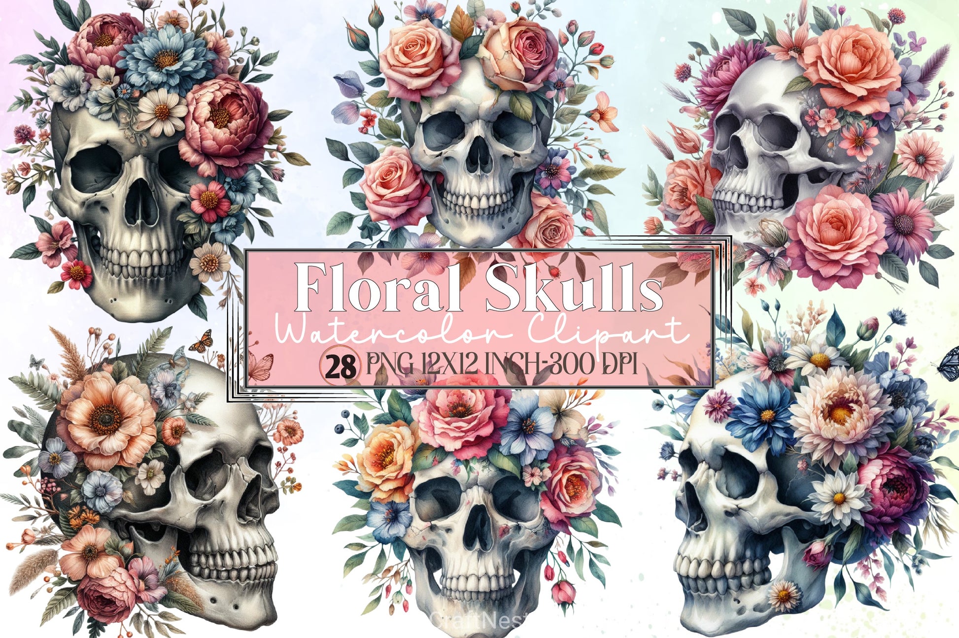 Floral Skulls Clipart Bundle - CraftNest - Digital Crafting and Art