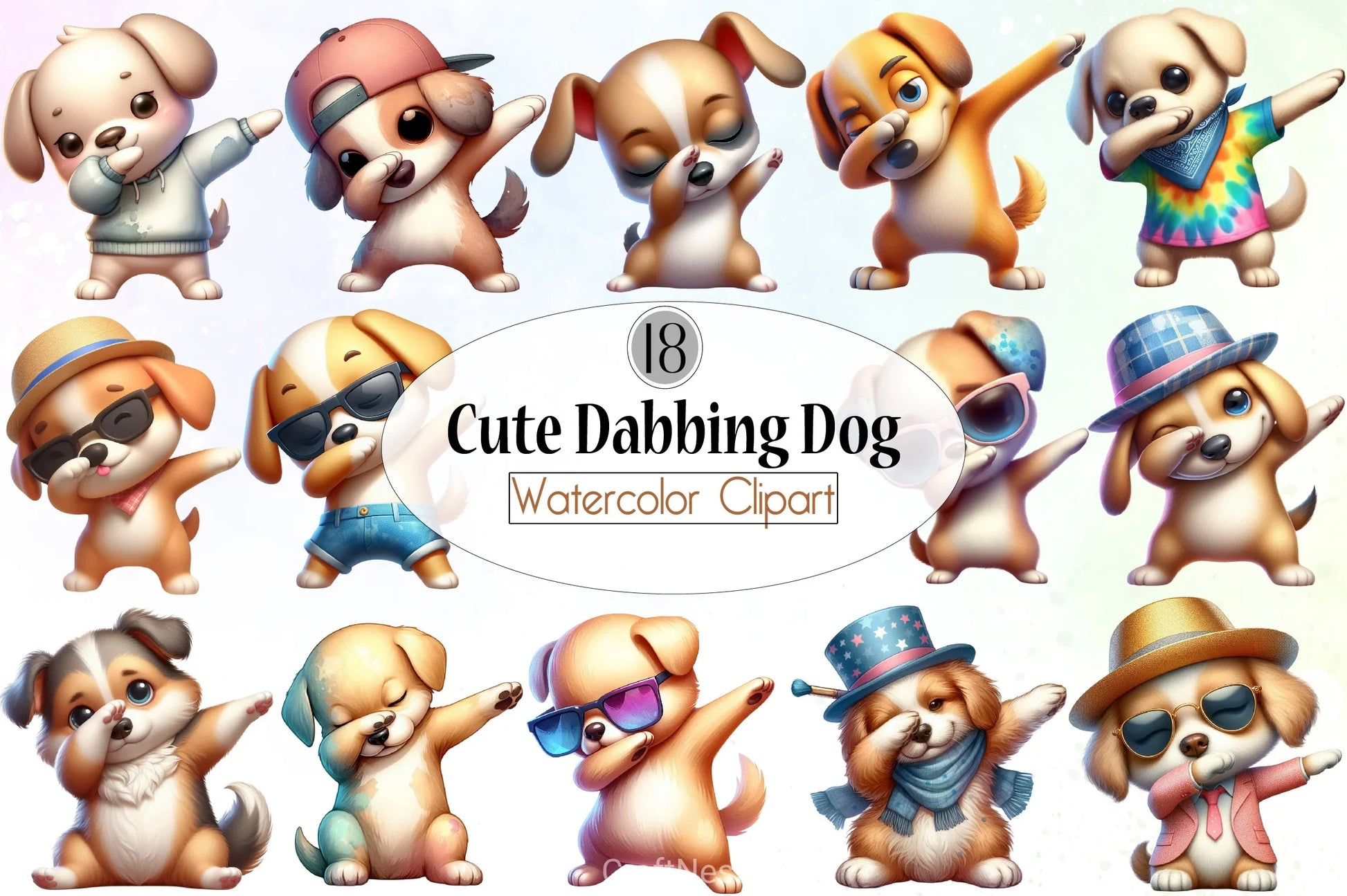 Cute Dabbing Dog Clipart Bundle - CraftNest - Digital Crafting and Art