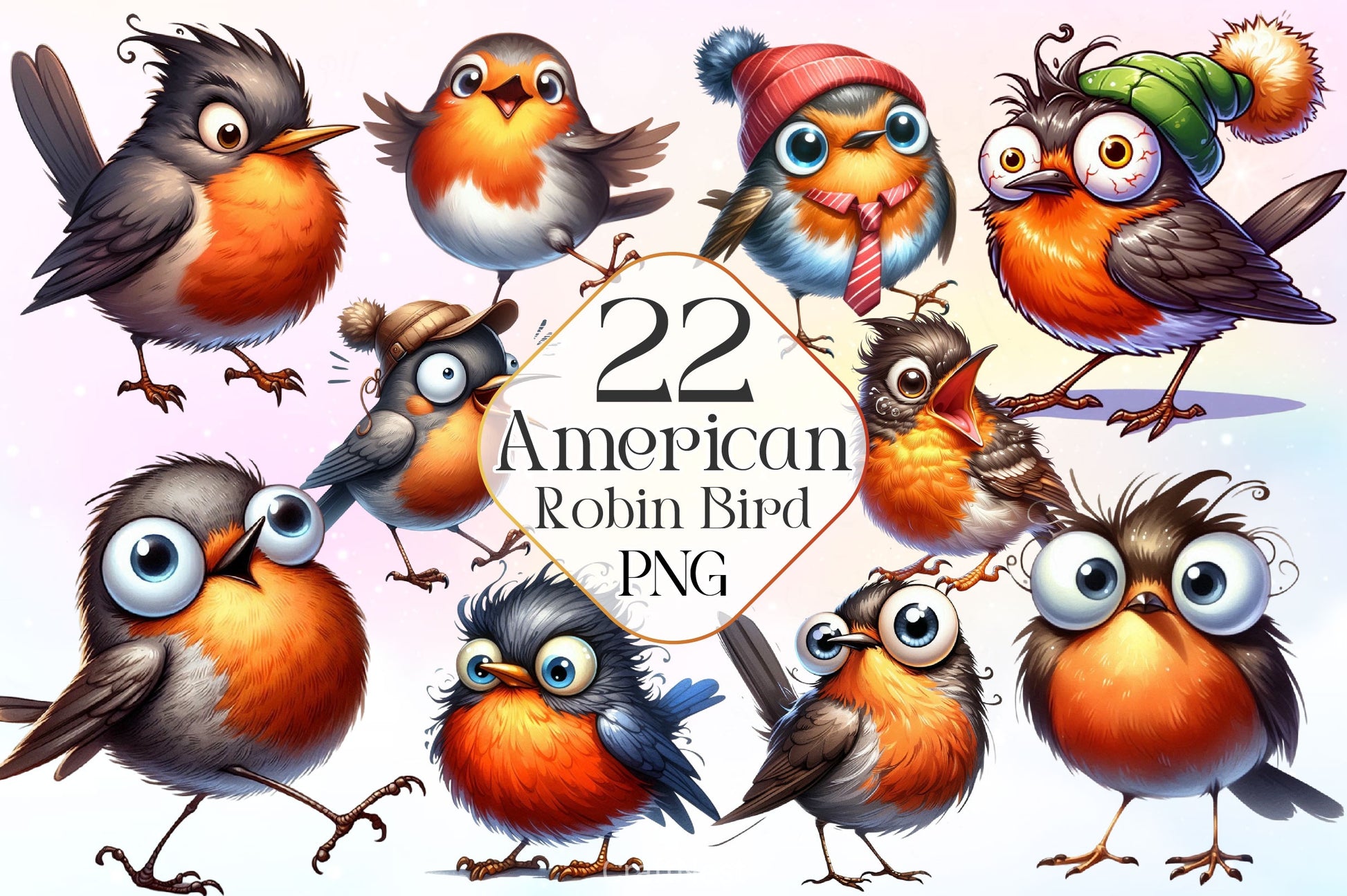 Funny American Robin Bird Clipart Bundle 2 - CraftNest - Digital Crafting and Art