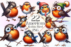 Funny American Robin Bird Clipart Bundle 2 - CraftNest - Digital Crafting and Art