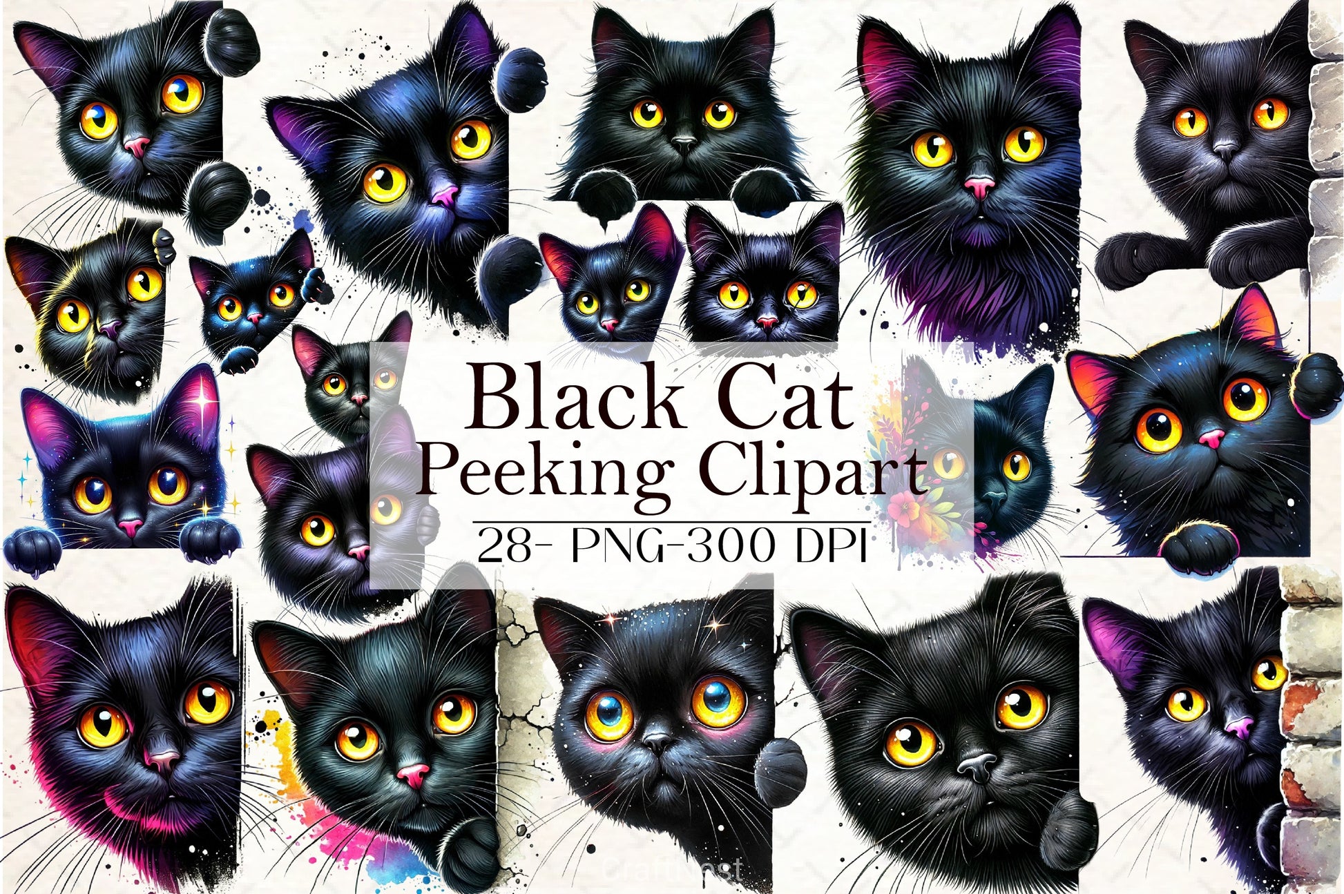 Black Cat Peeking Clipart Bundle - CraftNest - Digital Crafting and Art