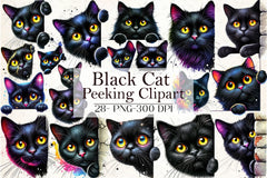 Black Cat Peeking Clipart Bundle - CraftNest - Digital Crafting and Art