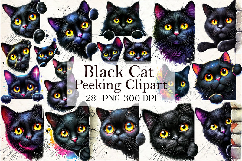 Black Cat Peeking Clipart Bundle - CraftNest - Digital Crafting and Art