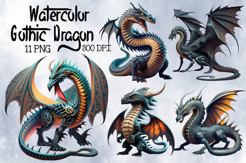 Gothic Dragon Clipart Bundle - CraftNest - Digital Crafting and Art